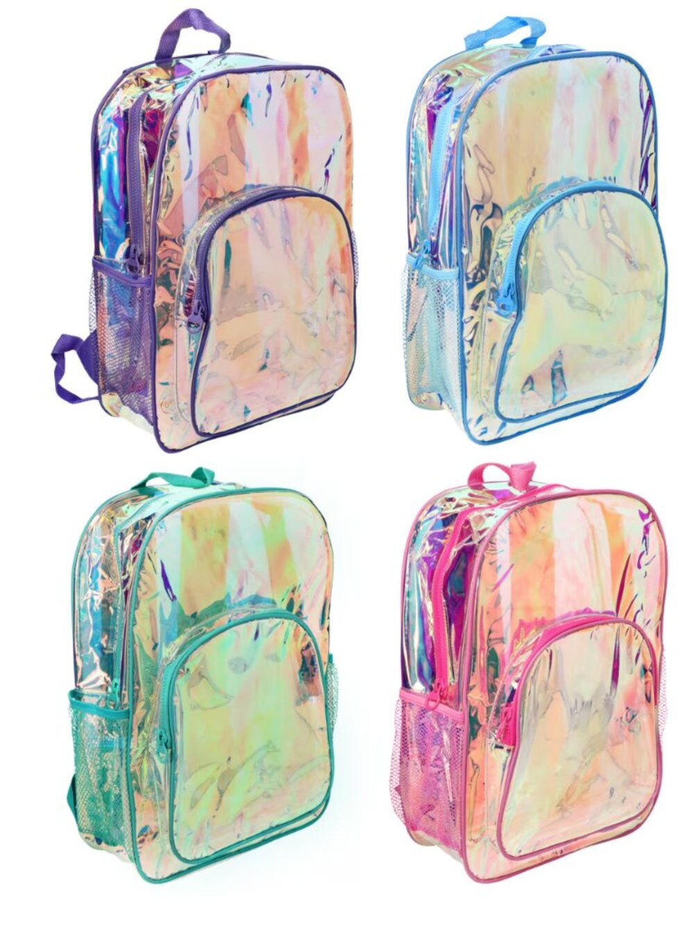Trendy Holographic Clear Backpack – Pink Purple Blue or Teal